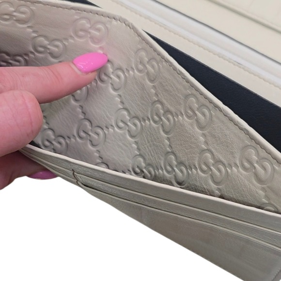 Gucci GG Leather Long Wallet Cream Off White Guccissima - Authentic - Picture 4 of 16
